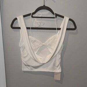 SHEIN White Halter Top with Bow Detail